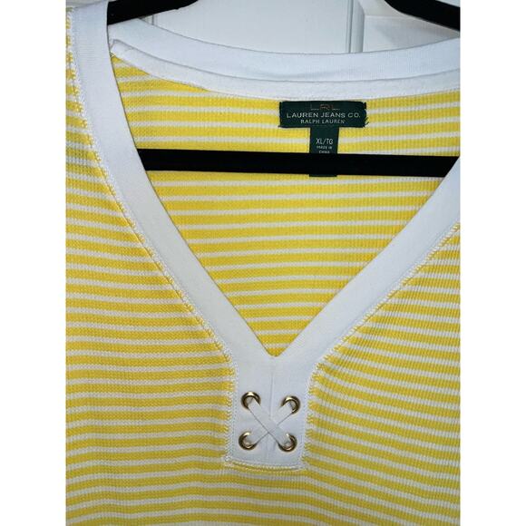 Lauren Ralph Lauren Jeans Co. 100% Cotton Yellow White Stripe Top - size XL - Picture 4 of 4